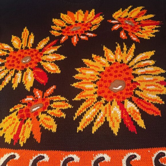 Roberta Freymann Sunflower Knit Oversized Sweater Women Autumn Vintage Tunic - Picture 6 of 16